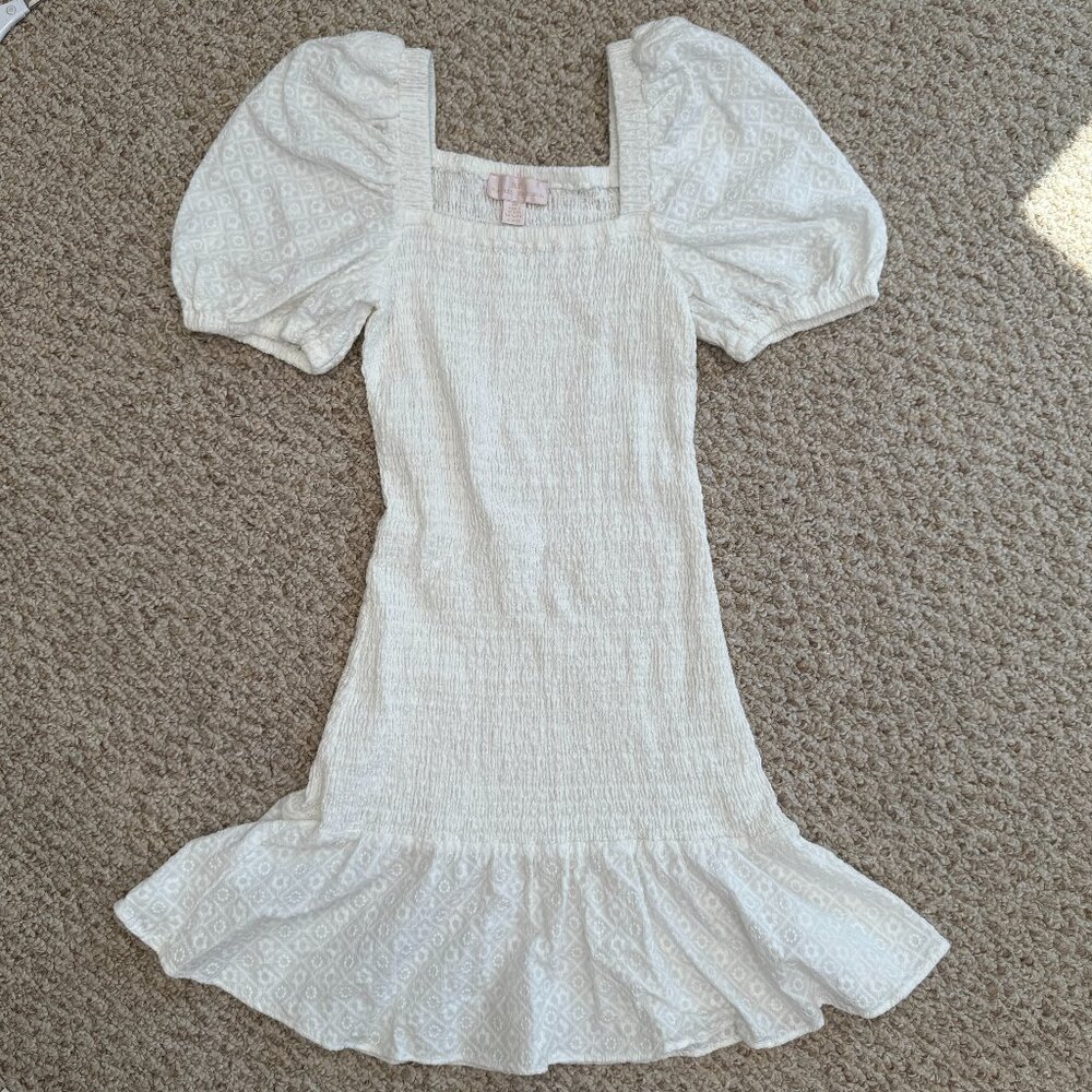 RACHEL PARCELL Size XS‎ Smocked Puff-Sleeve Cotton Minidress White Cottagecore